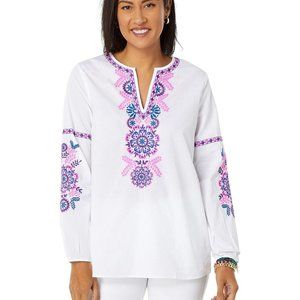 NWT Lilly Pulitzer Coretta Tunic Top cotton Resort White Embroidered Size S